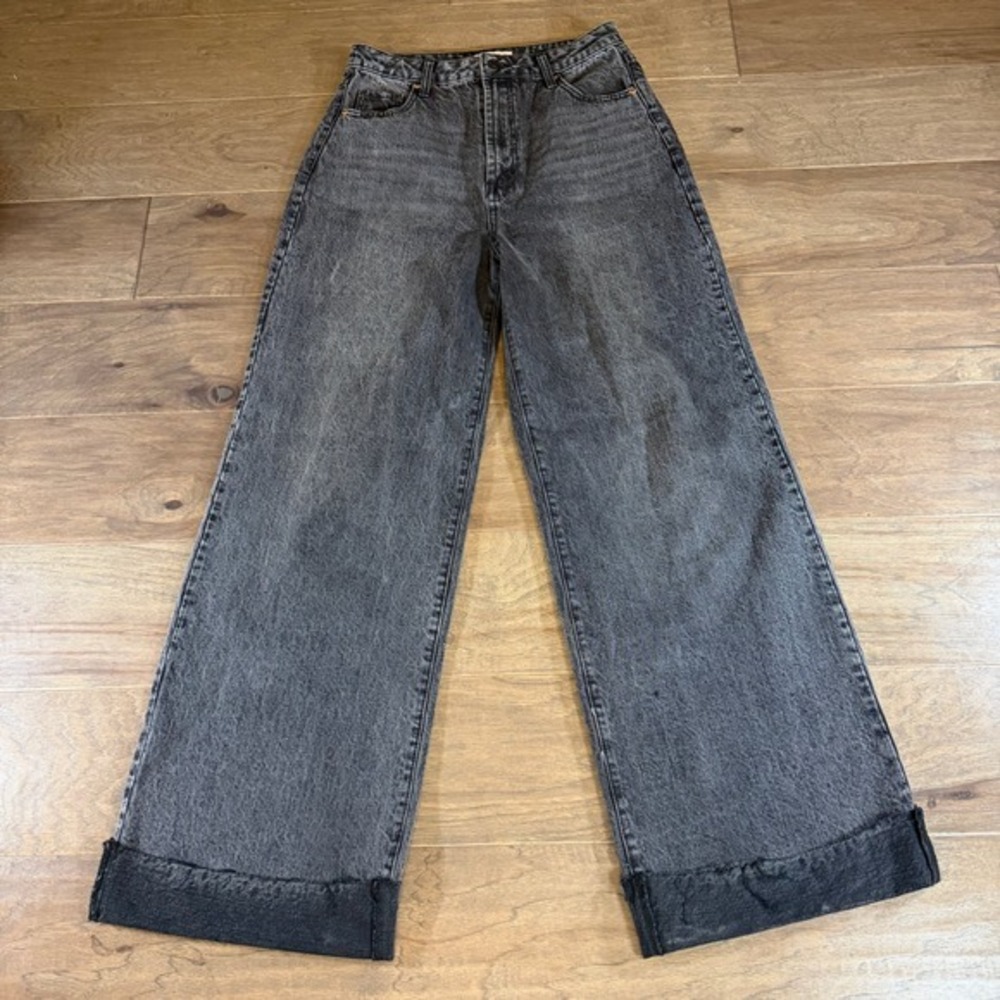 Juicy Couture Wide Leg High-Rise Jeans Black Wash‎ Denim Cuffed Size 30